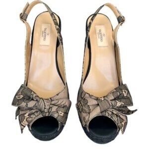 🔥VALENTINO  New Women's Black and Tan Bow Slingback Heels